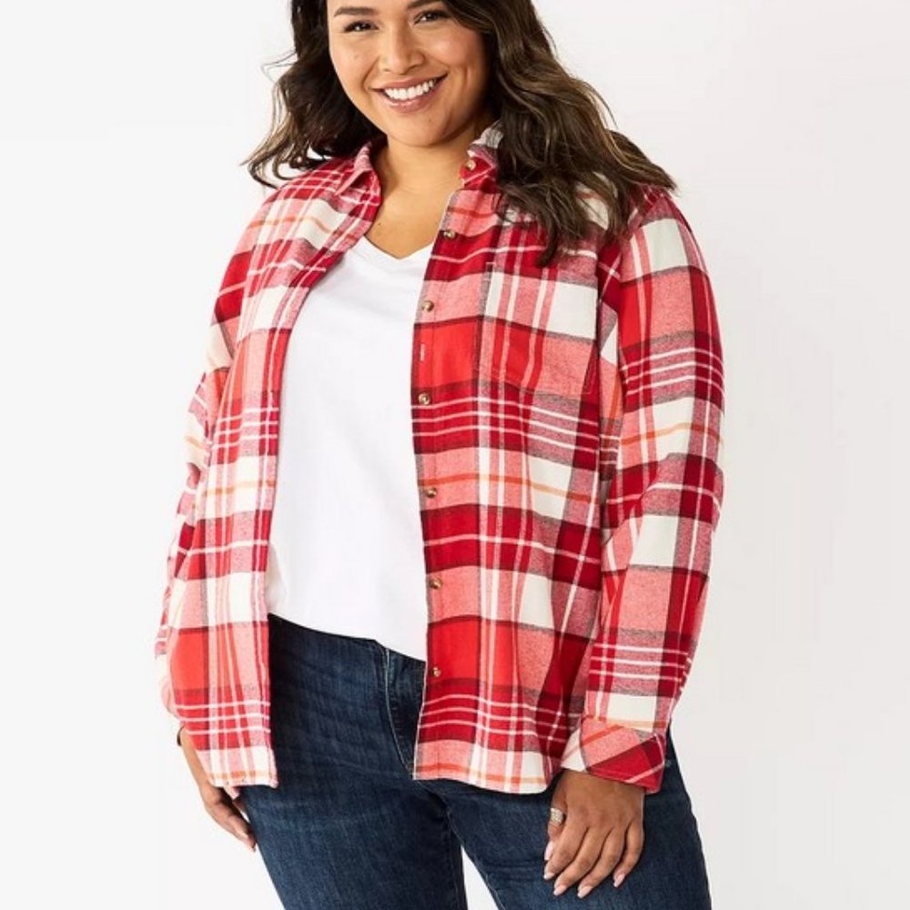 Sonoma Plaid Flannel Cotton Shirt 1X